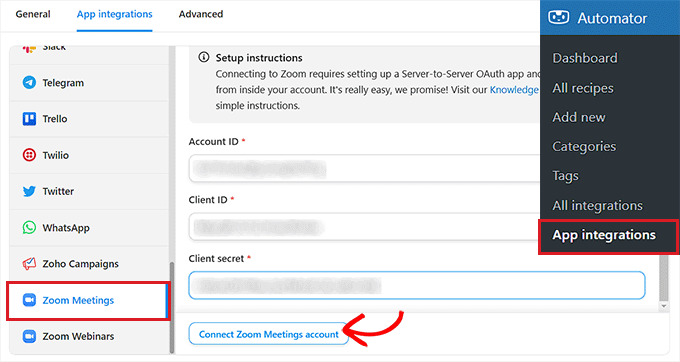 Connect WordPress and Zoom app
