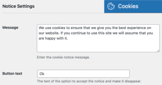 Thông báo Cookie Tùy chỉnh Thông báo