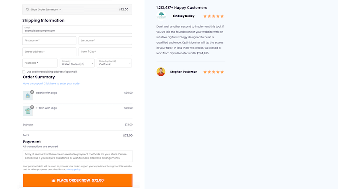 An example of a custom checkout page