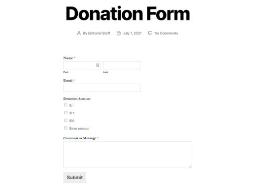 Donation form preview