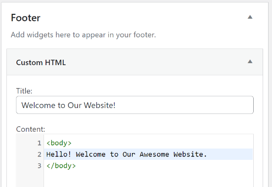 HTML سفارشی را وارد کنید