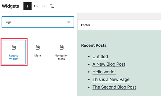 Adding legacy widgets in WordPress 5.8