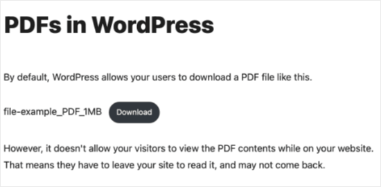 Per impostazione predefinita, i PDF vengono aggiunti come link di download