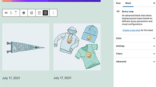 Query Loop block in WordPress 5.8