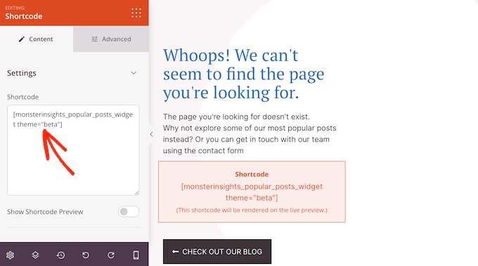 将短代码添加到您网站的 404 页面