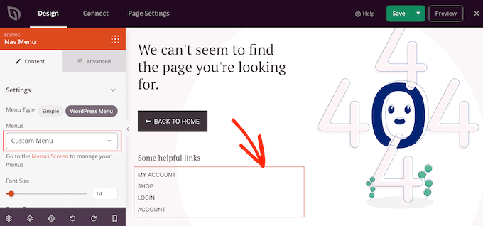 向 404 页面添加自定义导航菜单