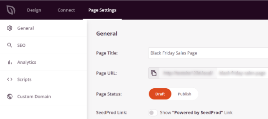 SeedProd page settings
