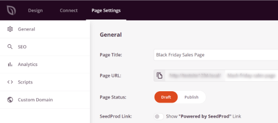 Seedprod Page Settings