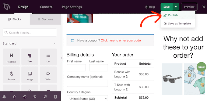 发布自定义 WooCommerce 结账页面