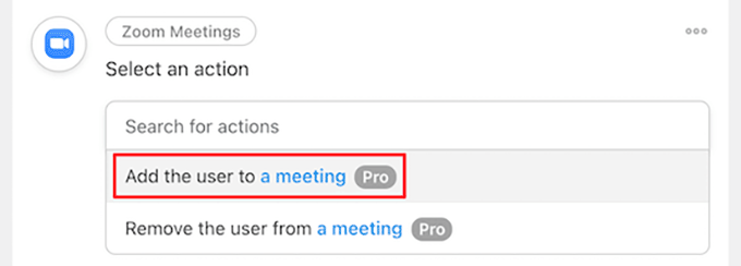 Select add user to a meeting option