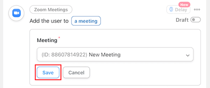 Select a Zoom meeting of your choice from the dropdown menu