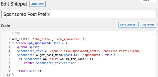 Code Snippet to Display Sponsored Post Prefix