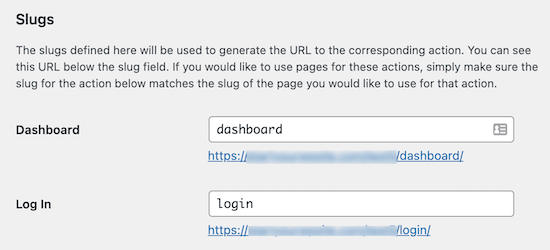 Theme My Login URL slug settings