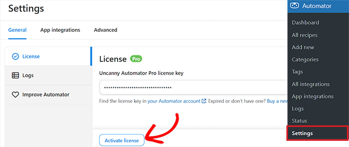 Uncanny Automator license activation