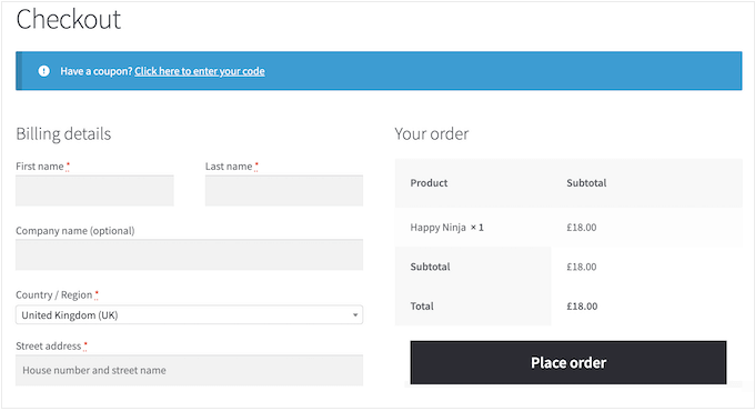 The default WooCommerce checkout page