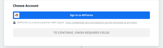 Click the button to sign in to WPForms