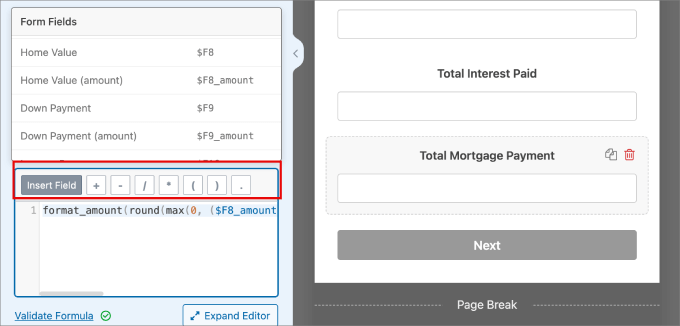 add formula in wpforms