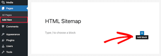 Aggiungi un nuovo blocco per la sitemap HTML