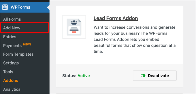 add new forms in wpforms