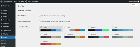 Ejemplo de un cambio en el esquema de color del administrador