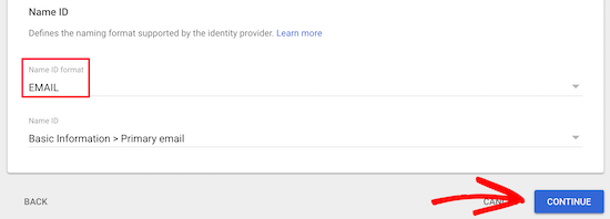 Choose email nameid