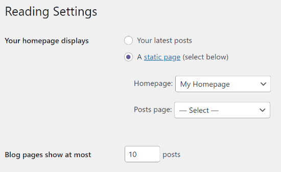 Choose static page settings and select your custom homepage