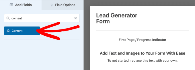 content field in wpforms