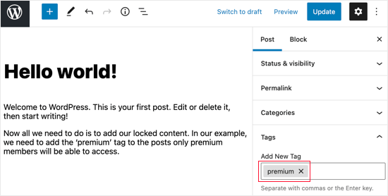 Aggiungi il tag Premium ai post bloccati