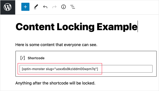 کد کوتاه را قبل از محتوای قفل شده بچسبانید
