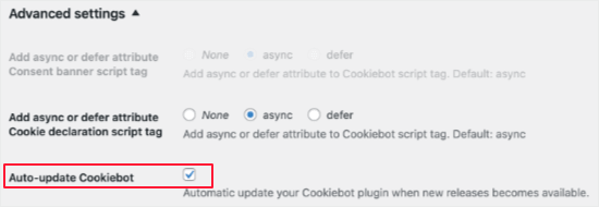 Tự động cập nhật Cookiebot