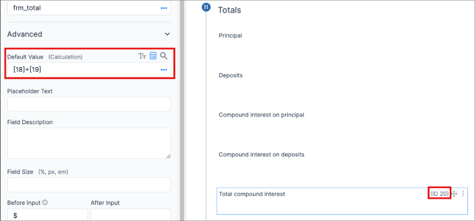 default value in formidable forms