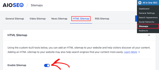 Enable HTML sitemap