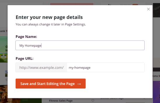 Enter a name for your homepage