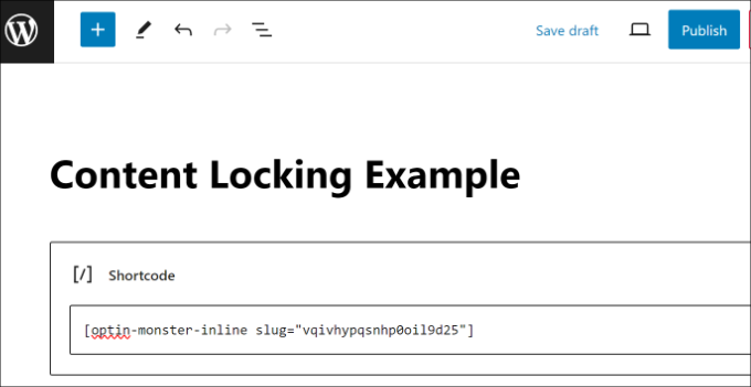 Enter shortcode for content locking