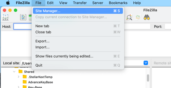 Go to File » Site Manager