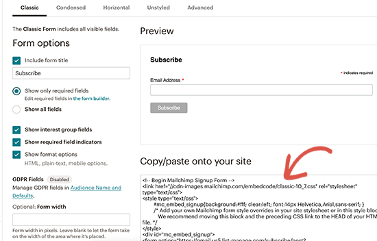 Generate Mailchimp Form Code