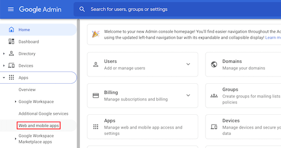Google Admin console web and mobile apps