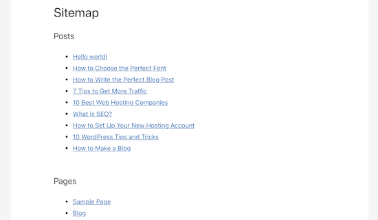 Pagina di esempio di sitemap HTML