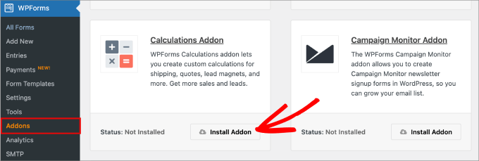 install wpforms calculator addon