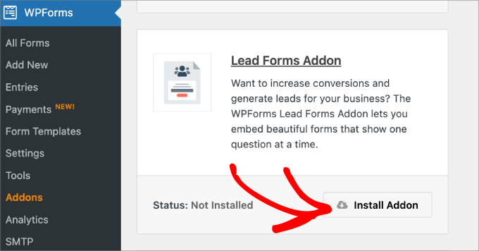 install wpforms lead forms addon