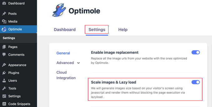 Make Sure Optimole's Lazyload Setting Is Enabled