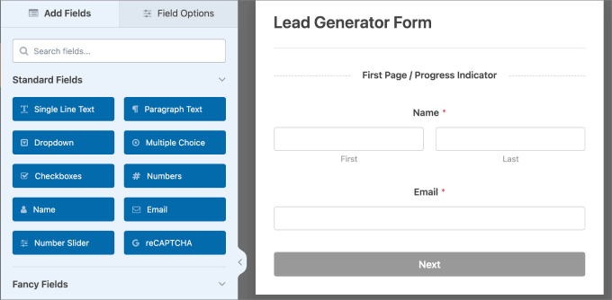 lead generator form in visual editor
