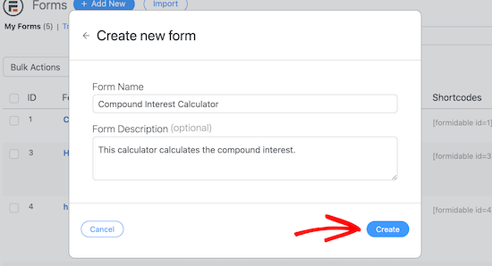 Nome e descrizione modulo calcolatrice