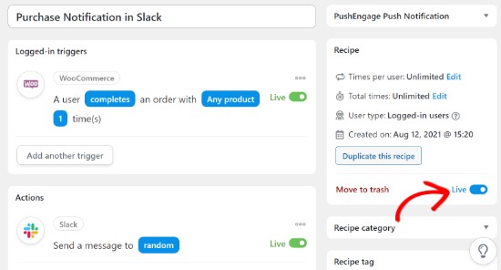 Publish your recipe for WooCommerce and Slack