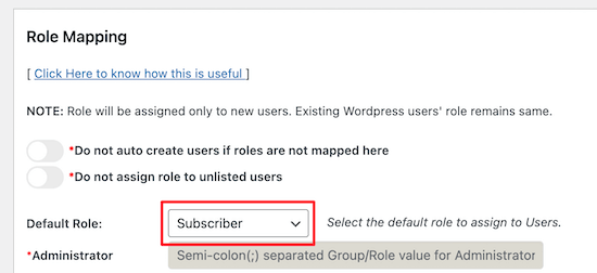 Role mapping subscriber role