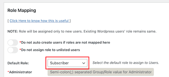 Role Mapping Subscriber Role