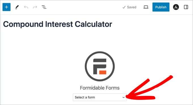 select a form in formidable forms block