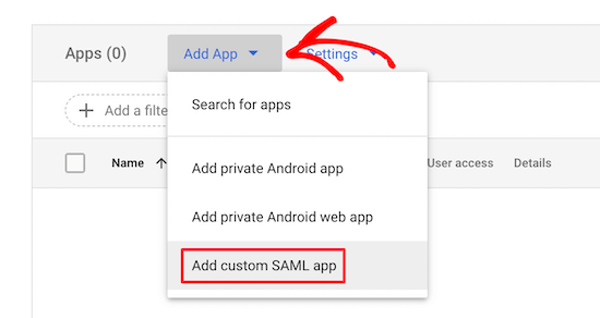 Select Add App Drop Down