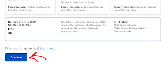 Select Cloudflare free plan