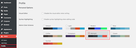 Seleccione un nuevo esquema de color de administrador